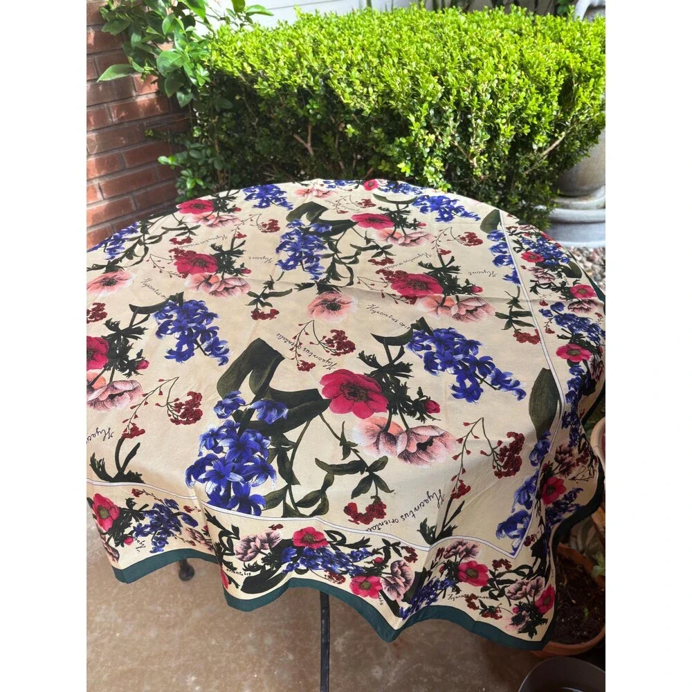 Silk Botanical Scarf with Hyacinths and Poppies